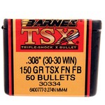 Barnes Bullets 30334 30-30 Caliber Bullets Triple-Shock X, 150 Grains, Flat Nose (FN), Per 50 