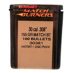 Barnes Bullets 30381 30 Caliber Bullets Match Burner, 155 Grains, Boat Tail Palma (BTP), Per 100