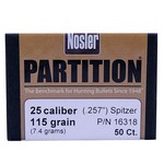 Nosler 16318 25 Caliber Bullets Partition, 115 Grains, Spitzer, Per 50