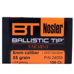 Nosler 24055 6mm Bullets Ballistic Tip Varmint, 55 Grains, Spitzer Boat Tail, Per 100