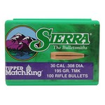 Sierra Bullets 7795 30 Caliber Tipped MatchKing, 195 Grains, Polymer Tip Boat Tail, Per 100