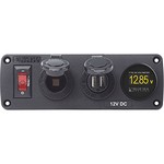 Blue Sea 4356 BelowDeck Panel - 15A Circuit Breaker, 12V Socket, 2.1A Dual USB Charger, Mini Voltmeter