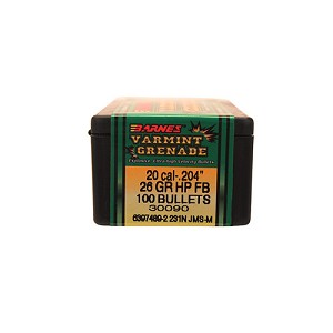 Barnes Bullets 30090 20 Caliber Bullets Varmint Grenade, 26 Grains, Hollow Point (HP) Lead-Free Per 100