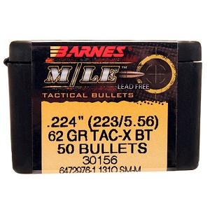 Barnes Bullets 30156 223 Caliber/5.56mm Bullets TAC-X, 62 Grains, Hollow Point Boat Tail (HPBT) Lead-Free, Per 50