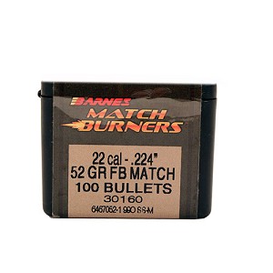 Barnes Bullets 30160 20 Caliber Bullets Match Burner, 52 Grains, Flat Base (FB), Per 100