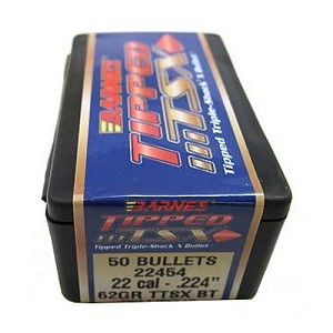 Barnes Bullets 30188 22 Caliber Bullets Tipped Triple-Shock X, 62 Grains, Spitzer Boat Tail (SBT), Per 50