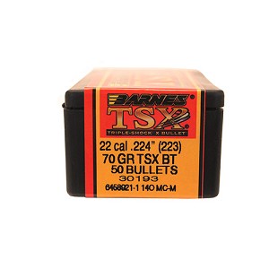 Barnes Bullets 30193 22 Caliber Bullets Triple-Shock X, 70 Grains, Hollow Point Boat Tail (HPBT) Lead-Free, Per 50