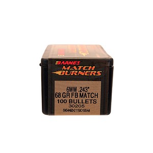 Barnes Bullets 30205 243 Caliber/6mm Bullets Match Burner, 68 Grains, Flat Base (FB), Per 100