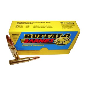 Buffalo Barnes 52B/20 Premium Sport Cartridge 338 Winchester Magnum 225 Grains, TSX, (Per 20)