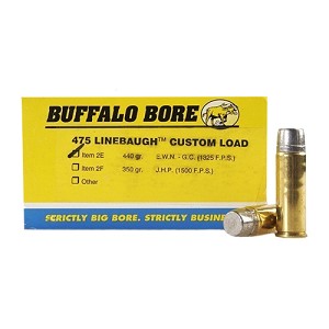 Buffalo Bore Ammunition 2E/50 475 Linebaugh TM 440 Grains, Hard Cast, EWN, (Per 50)