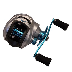Eagle Claw WMSABII63R Wright & McGill Sabalos Bait Casting Reel Low Profile, 6.3:1 Gear Ratio, 9+1 Bearings, Silver/Blue, Right Hand