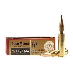Federal Cartridge GM308M 308 Winchester Premium Gold Medal, 168 Grains, Sierra MatchKing Hollow Point Boat Tail, Per 20