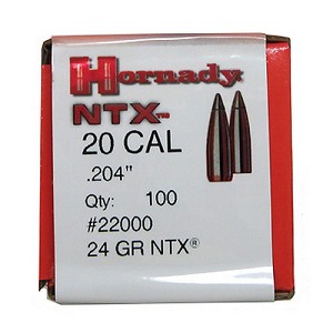 Hornady 22000 .20 Caliber (0.204" Diameter) Bullets Varmint, 24 Grains, NTX Lead-Free Polymer Tip Boat Tail (BT), Per 100