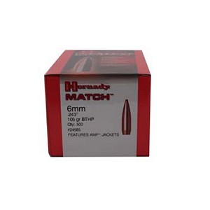 Hornady 24585 6mm/.243 Caliber (0.243" Diameter) Bullets Match, 105 Grains, Hollow Point Boat Tail (HPBT), Per  500