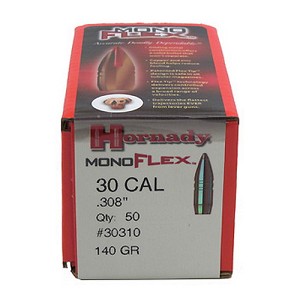 Hornady 30310 .30 Caliber (0.308" Diameter) Bullets MonoFlex, 140 Grains, Lead Free, FTX Polymer Tip Boat Tail (BT), Per 50