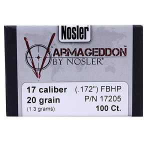 Nosler 17205 17 Caliber Bullets Varmageddon, 20 Grains, Hollow Point Flat Base, Per 100