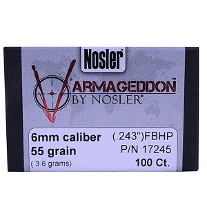 Nosler 17245 6mm Bullets Varmageddon, 55 Grains, Hollow Point Flat Base, Per 100