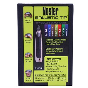 Nosler 30180 30 Caliber Bullets Ballistic Tip Hunting, 180 Grains, Spitzer, Per 50