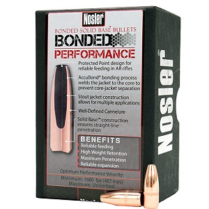Nosler 38140 6.8mm Remington SPC Bullets Bonded Performance, 90 Grains, Spitzer Solid Base, Per 100