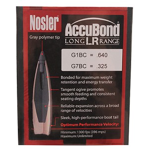 Nosler 58456 30 Caliber Bullets AccuBond Long Range, 190 Grains, Spitzer Point, Per 100