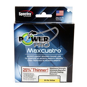 Power Pro 33400650150Y  Maxcuatro Braided Line 150 Yards, 65 lbs Tested, 0.014" Diameter, Hi-Vis Yellow