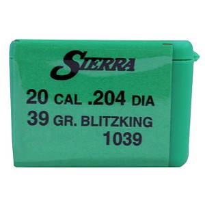 Sierra Bullets 1039 20 Caliber BlitzKing, 39 Grains, Boat Tail, Per 100