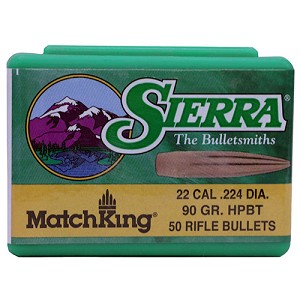Sierra Bullets 9290T 22 Caliber MatchKing, 90 Grains, Hollow Point Boat Tail, Per 50