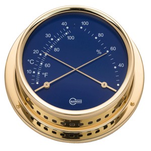 BARIGO Regatta Series Ship's Thermo/Hygrometer - Brass Housing - Blue 4" Dial