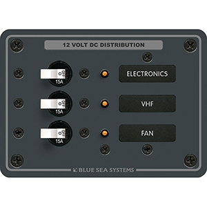 Blue Sea 8025 DC 3 Position Breaker Panel  (White Switches)