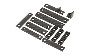 Knights Armament Company URX 3/3.1 12 Piece Rail Panel Kit, Black Finish, 1 1-Hole Handstop, 3 2-Hole Panels, 2 2-Hole Panels, 2 3-Hole Panels, 1 2-Hole handstop, 3 2-Hole Picatinny Rail Sections, 10 Screws, 5 Backing Nuts 30409-BLK
