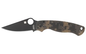 Spyderco Para-Military 2, Folding Knife, 3.438" Blade, Clip Point, Plain Edge, CPM-S30V With Black DLC Finish, Camo G-10 Frame, Circle Thumb Hole/Pocket Clip C81GPCMOBK2
