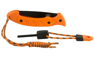 UST - Ultimate Survival Technologies ParaSaw PRO, 5.5" Serrated Blade Knife, Paracord Handle With Fire Starter and Whistle, Orange 20-12423